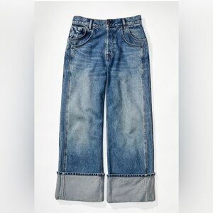 Free People Final Countdown Wide Leg Cuffed Blue Jeans sz 27
